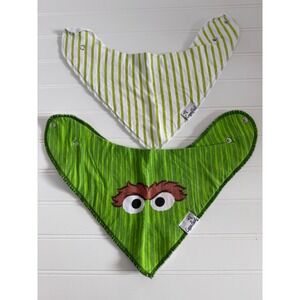 Copper Pearl Oscar the Grouch Bandana Bib Set (2) Sesame Street Green StripeBibs